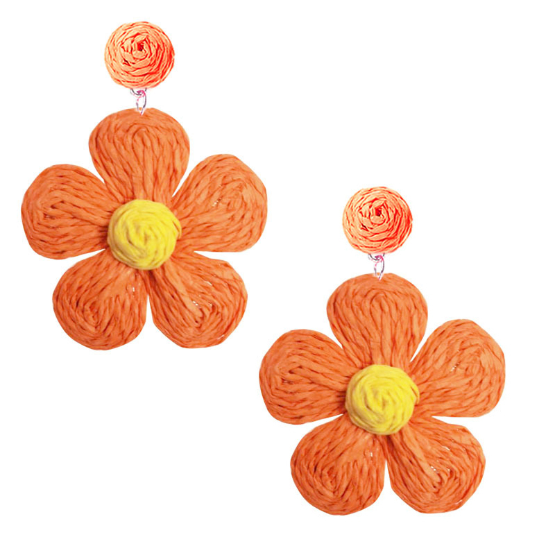 Raffia Earring Boho Handmade Woven Straw Rattan Flower Drop Earrings Geometric Lantern Dangle Earrings for Women Girls Summer Beach Jewelry