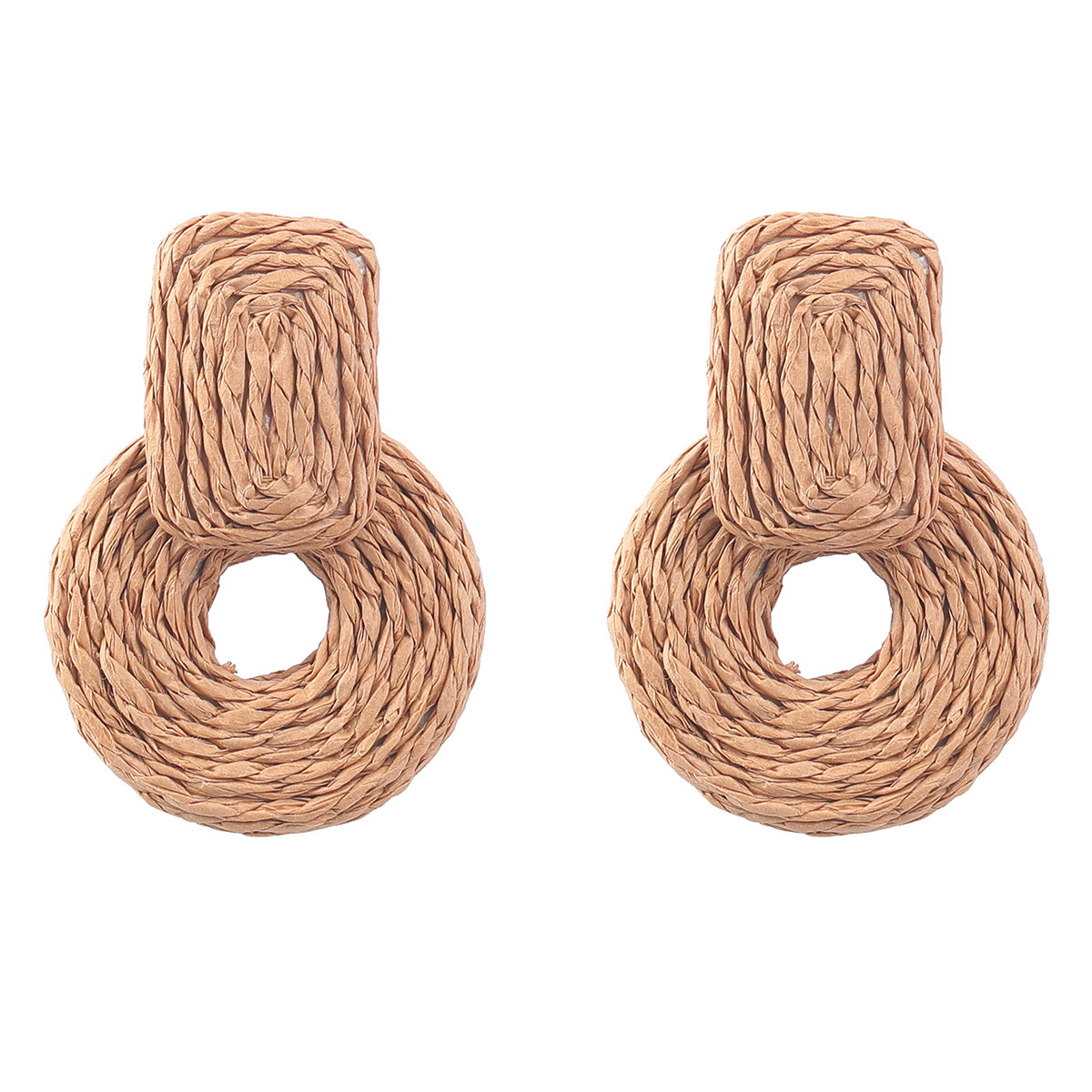 Tatement Raffia Round Earrings - Boho Drop Handmade Straw Earrings - Geometric Dangle Earrings for Women Girls