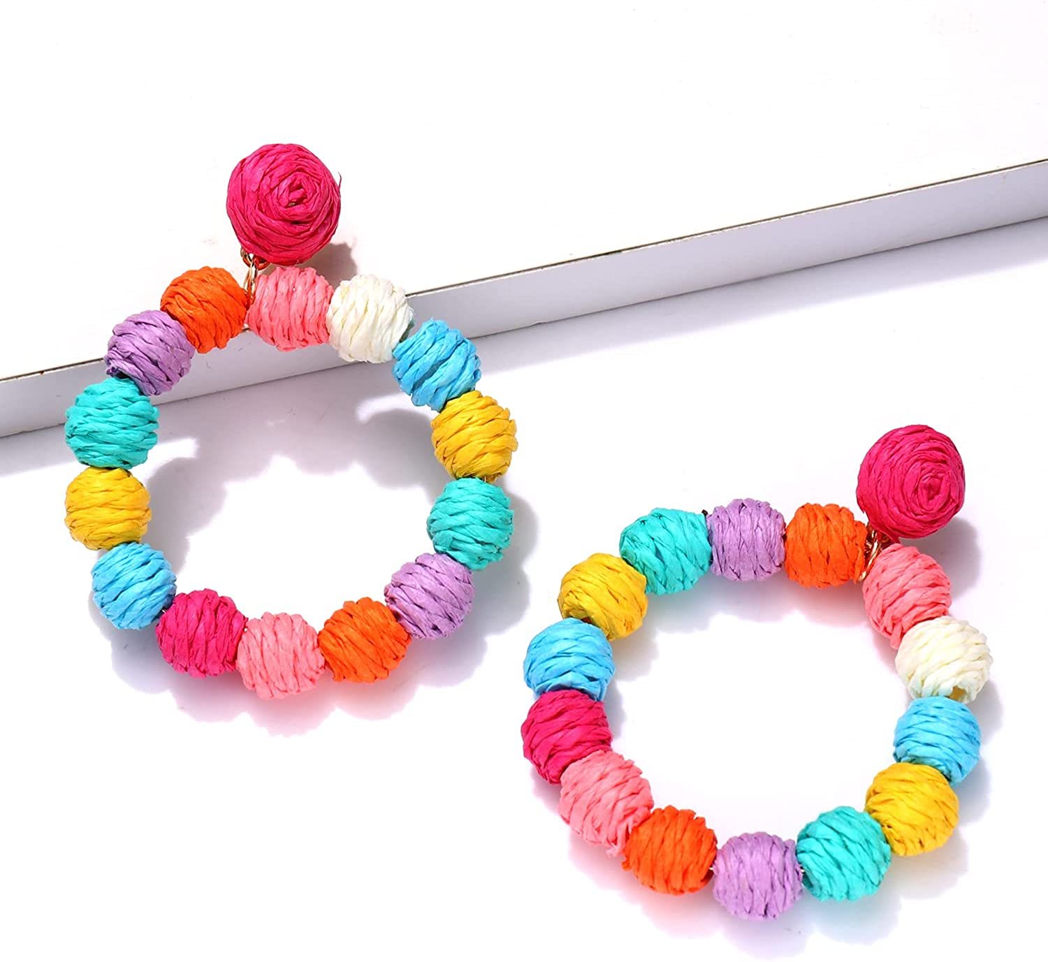 Rattan Earrings Rattan Ball Hoop Dangle Earrings for Women Handmade Bohemia Earrings Braid Straw Wicker Raffia Earrings Summer Beach Accessory Gifts