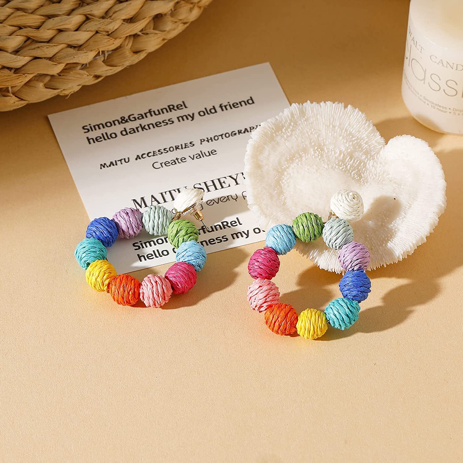 Rattan Earrings Rattan Ball Hoop Dangle Earrings for Women Handmade Bohemia Earrings Braid Straw Wicker Raffia Earrings Summer Beach Accessory Gifts