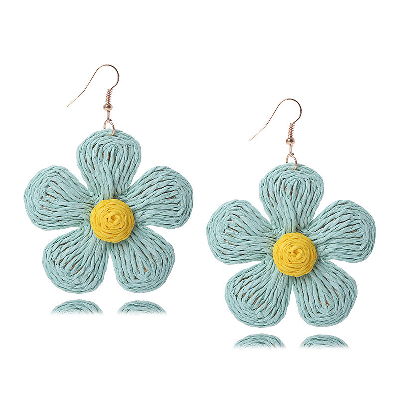 Rattan Earrings for Women Statement Boho Raffia Straw Wrapped Flower Drop Dangle Earrings Summer Tropical Beach Jewelry