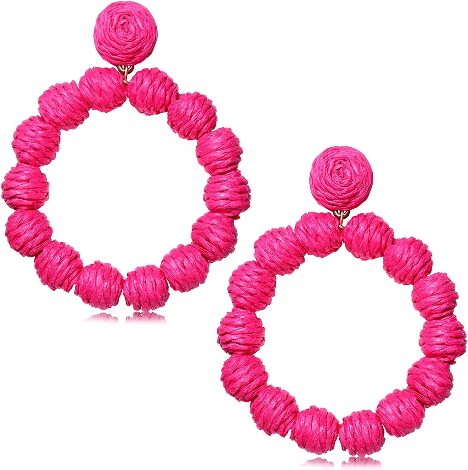 Rattan Earrings Rattan Ball Hoop Dangle Earrings for Women Handmade Bohemia Earrings Braid Straw Wicker Raffia Earrings Summer Beach Accessory Gifts