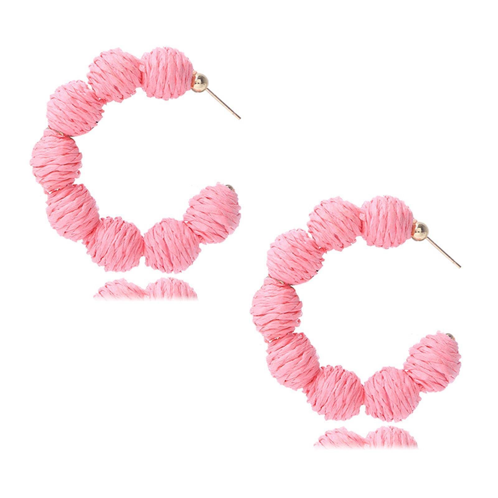 Rattan Earrings Summer Boho Raffia Ball Hoop Dangle Earring for Women Girls Lightweight Straw Wicker Statement Bohemian Beach Ear Jewelry Gifts