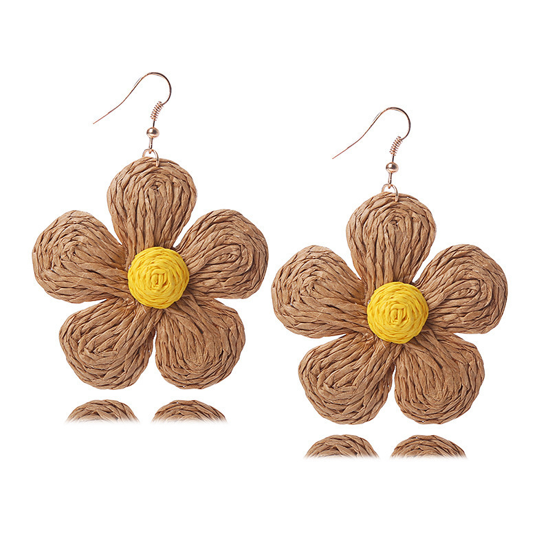Rattan Earrings for Women Statement Boho Raffia Straw Wrapped Flower Drop Dangle Earrings Summer Tropical Beach Jewelry