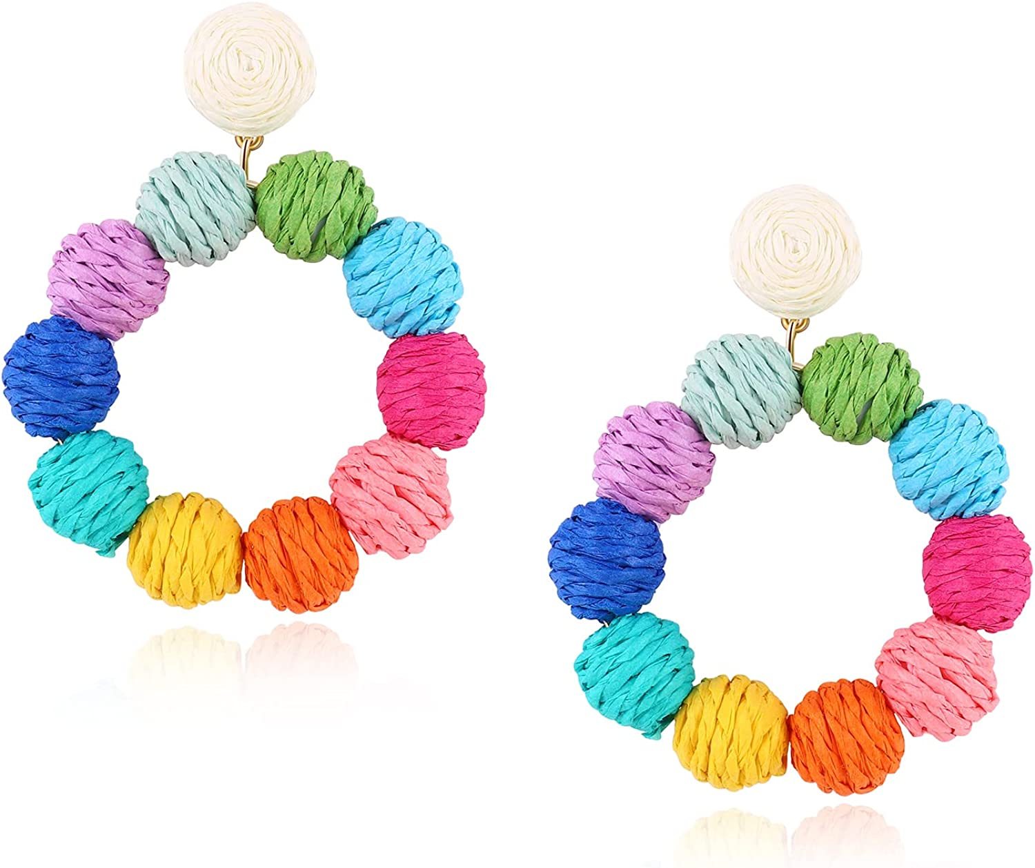 Rattan Earrings Rattan Ball Hoop Dangle Earrings for Women Handmade Bohemia Earrings Braid Straw Wicker Raffia Earrings Summer Beach Accessory Gifts