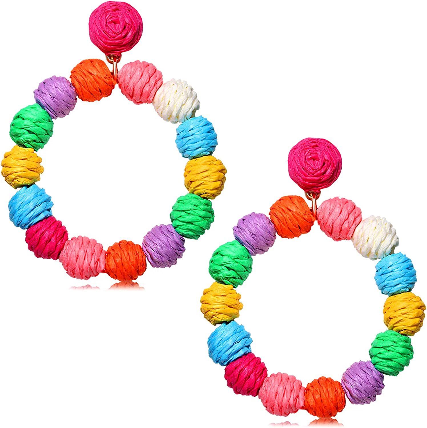 Rattan Earrings Rattan Ball Hoop Dangle Earrings for Women Handmade Bohemia Earrings Braid Straw Wicker Raffia Earrings Summer Beach Accessory Gifts