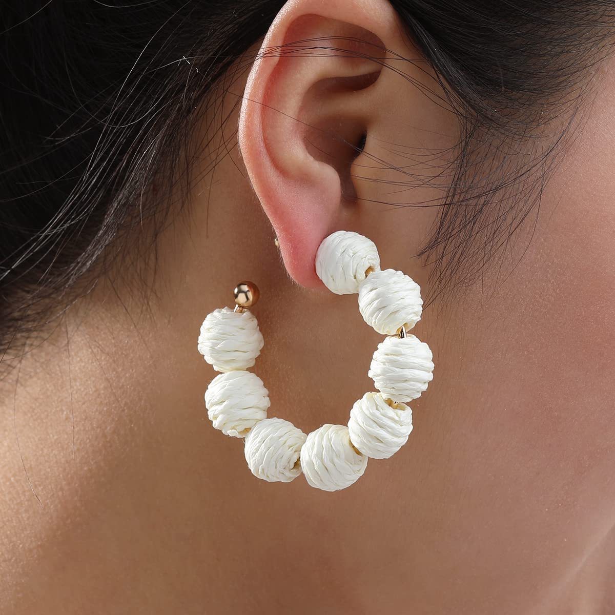Rattan Earrings Rattan Ball Hoop Dangle Earrings for Women Handmade Bohemia Earrings Braid Straw Wicker Raffia Earrings Summer Beach Accessory Gifts