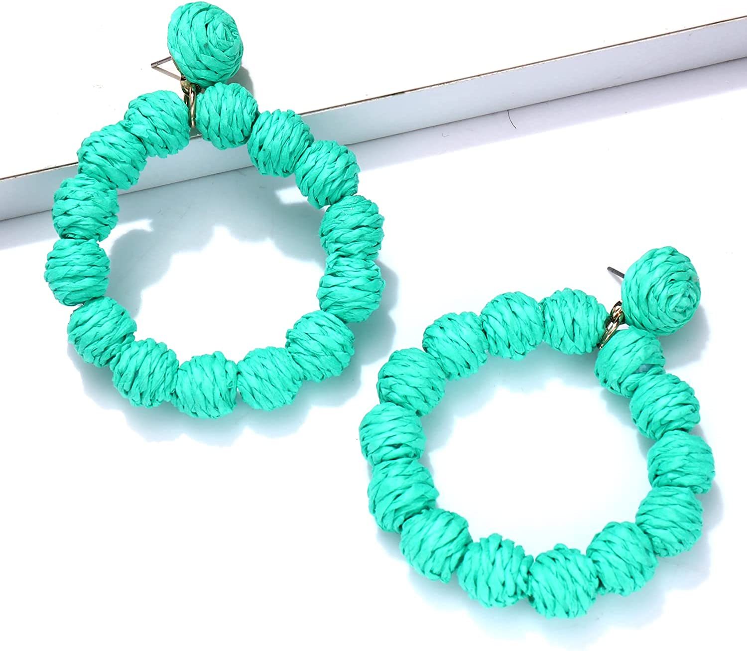 Rattan Earrings Rattan Ball Hoop Dangle Earrings for Women Handmade Bohemia Earrings Braid Straw Wicker Raffia Earrings Summer Beach Accessory Gifts