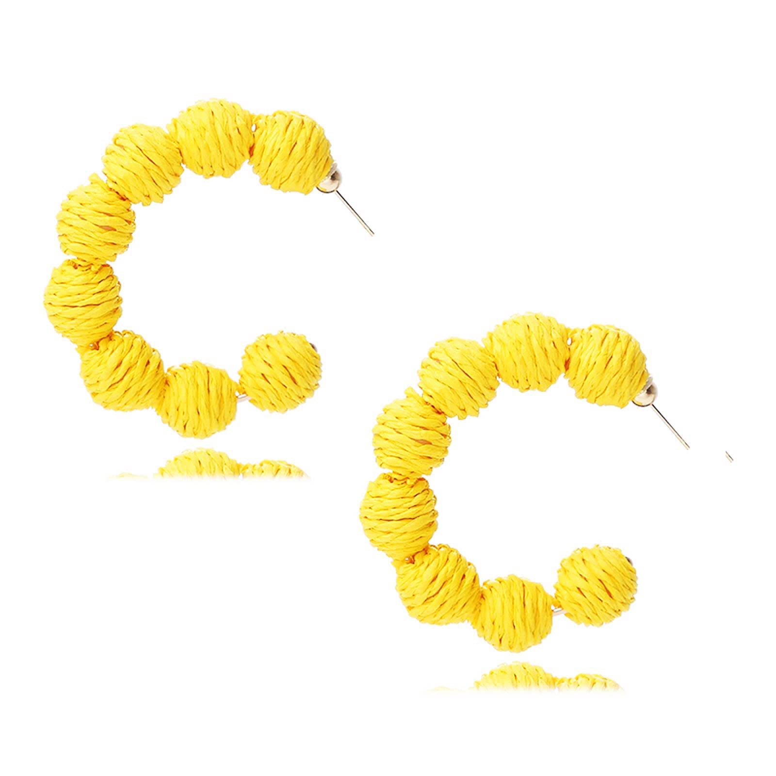 Rattan Earrings Summer Boho Raffia Ball Hoop Dangle Earring for Women Girls Lightweight Straw Wicker Statement Bohemian Beach Ear Jewelry Gifts