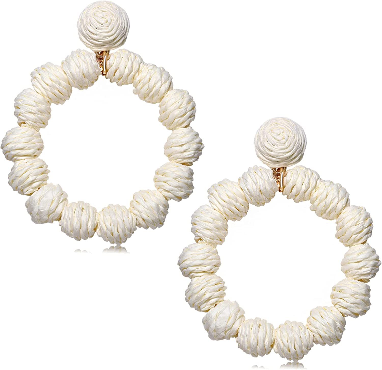 Rattan Earrings Rattan Ball Hoop Dangle Earrings for Women Handmade Bohemia Earrings Braid Straw Wicker Raffia Earrings Summer Beach Accessory Gifts
