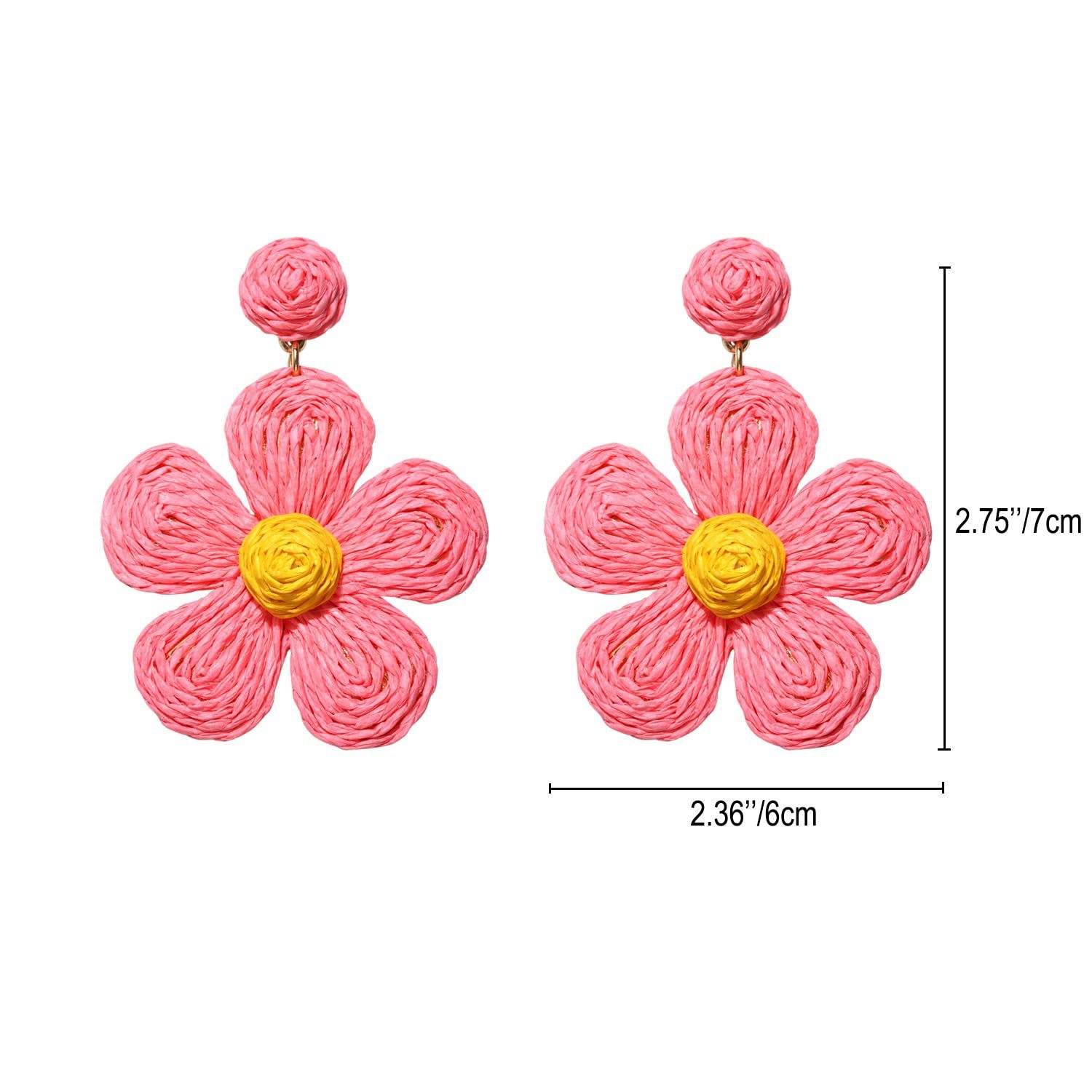 Raffia Earring Boho Handmade Woven Straw Rattan Flower Drop Earrings Geometric Lantern Dangle Earrings for Women Girls Summer Beach Jewelry