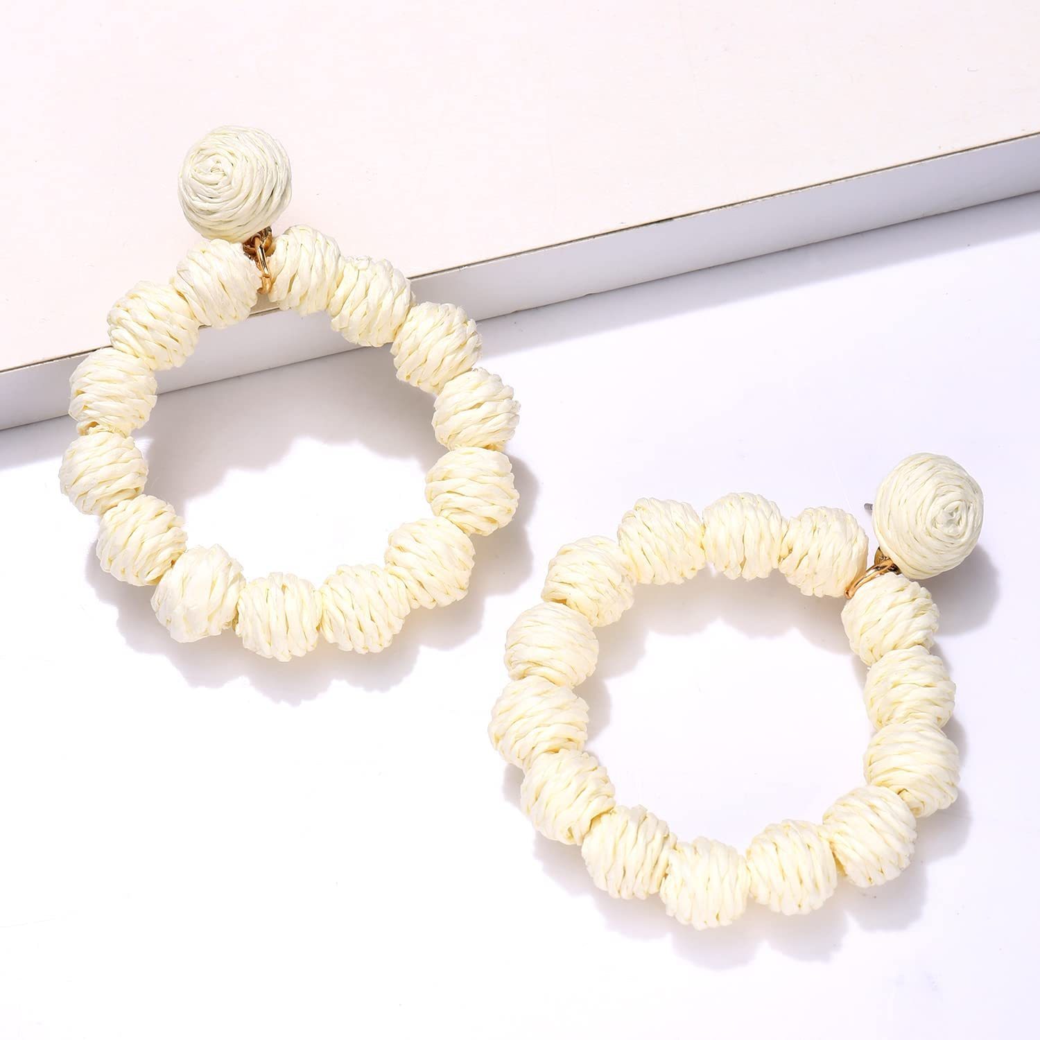 Rattan Earrings Rattan Ball Hoop Dangle Earrings for Women Handmade Bohemia Earrings Braid Straw Wicker Raffia Earrings Summer Beach Accessory Gifts