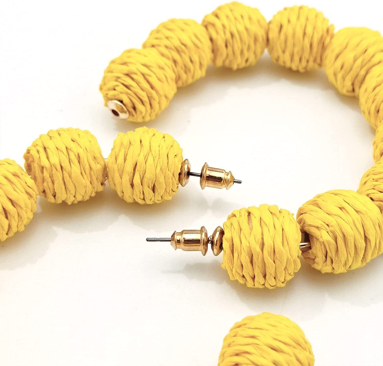 Rattan Earrings Summer Boho Raffia Ball Hoop Dangle Earring for Women Girls Lightweight Straw Wicker Statement Bohemian Beach Ear Jewelry Gifts