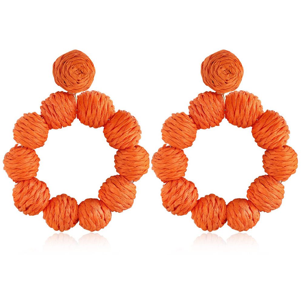 Rattan Earrings Rattan Ball Hoop Dangle Earrings for Women Handmade Bohemia Earrings Braid Straw Wicker Raffia Earrings Summer Beach Accessory Gifts