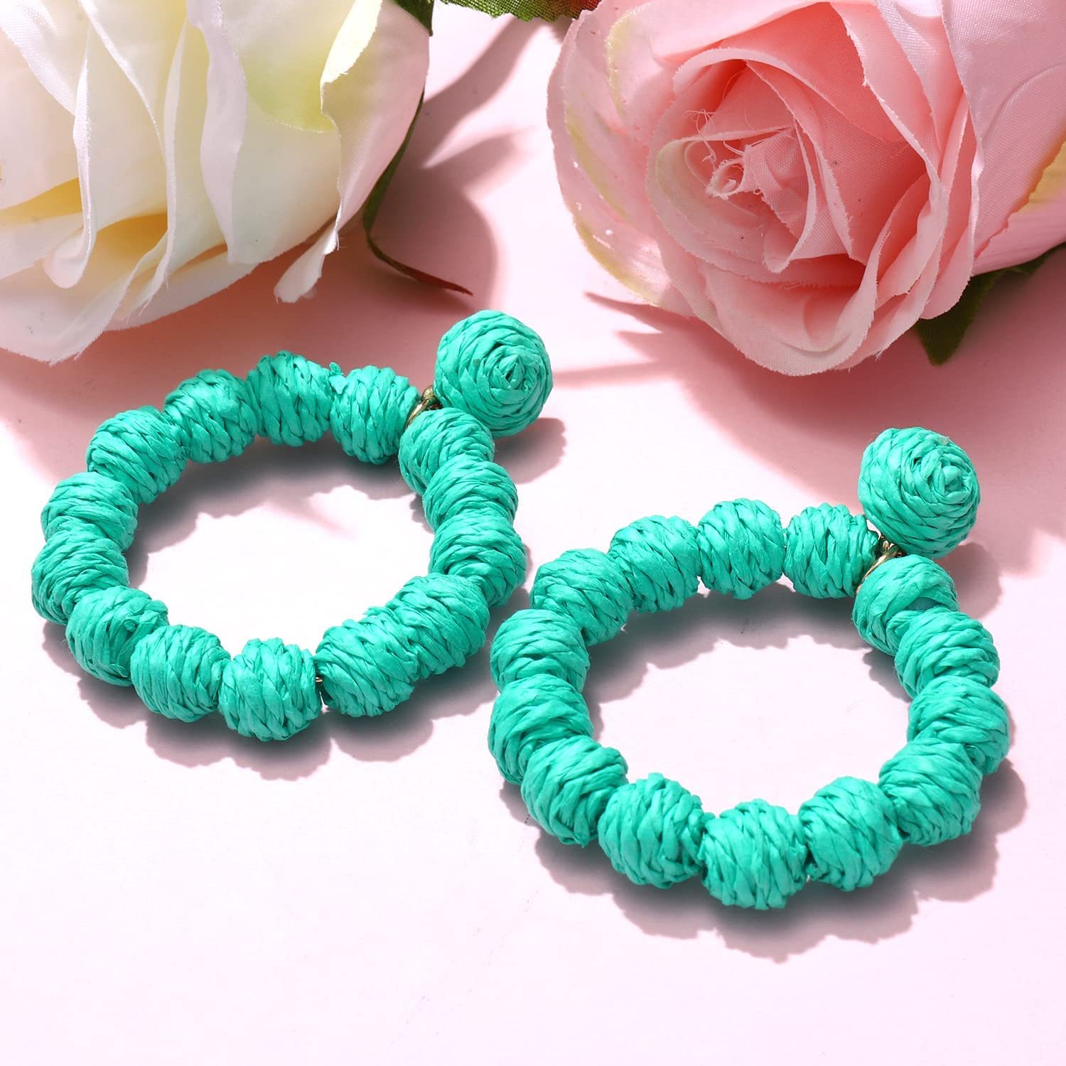 Rattan Earrings Rattan Ball Hoop Dangle Earrings for Women Handmade Bohemia Earrings Braid Straw Wicker Raffia Earrings Summer Beach Accessory Gifts
