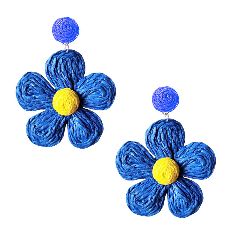 Raffia Earring Boho Handmade Woven Straw Rattan Flower Drop Earrings Geometric Lantern Dangle Earrings for Women Girls Summer Beach Jewelry