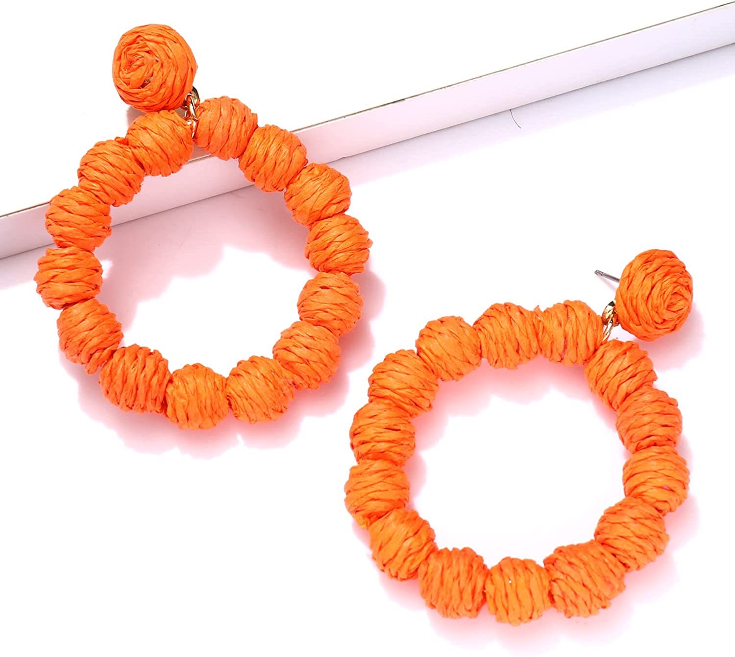 Rattan Earrings Rattan Ball Hoop Dangle Earrings for Women Handmade Bohemia Earrings Braid Straw Wicker Raffia Earrings Summer Beach Accessory Gifts