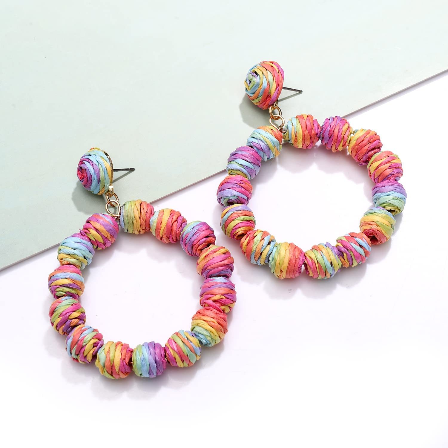 Rattan Earrings Rattan Ball Hoop Dangle Earrings for Women Handmade Bohemia Earrings Braid Straw Wicker Raffia Earrings Summer Beach Accessory Gifts