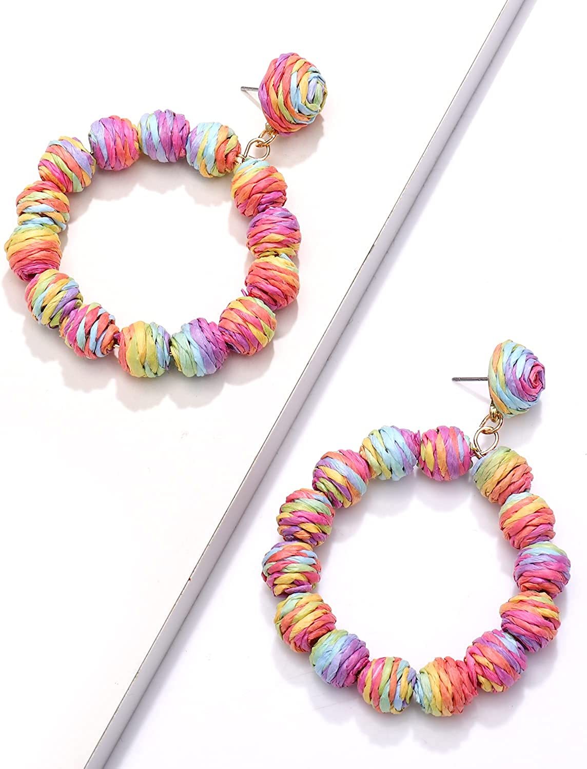 Rattan Earrings Rattan Ball Hoop Dangle Earrings for Women Handmade Bohemia Earrings Braid Straw Wicker Raffia Earrings Summer Beach Accessory Gifts