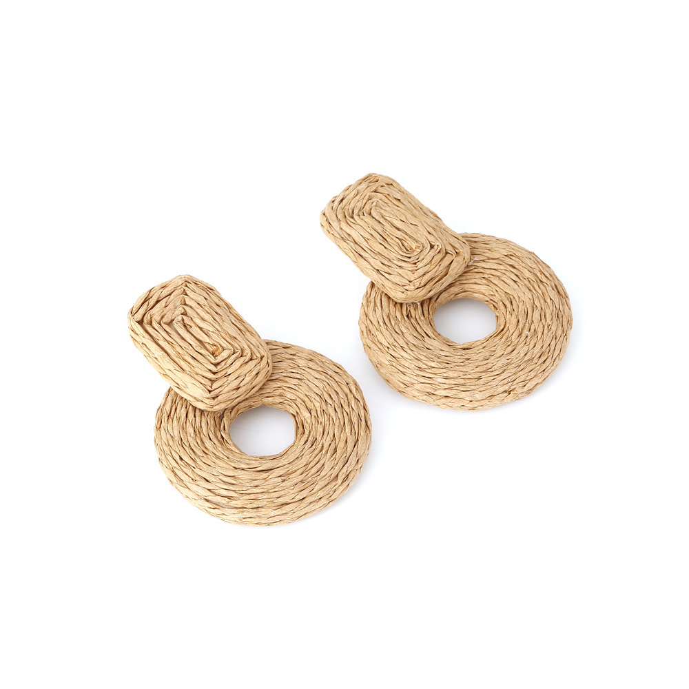 Tatement Raffia Round Earrings - Boho Drop Handmade Straw Earrings - Geometric Dangle Earrings for Women Girls