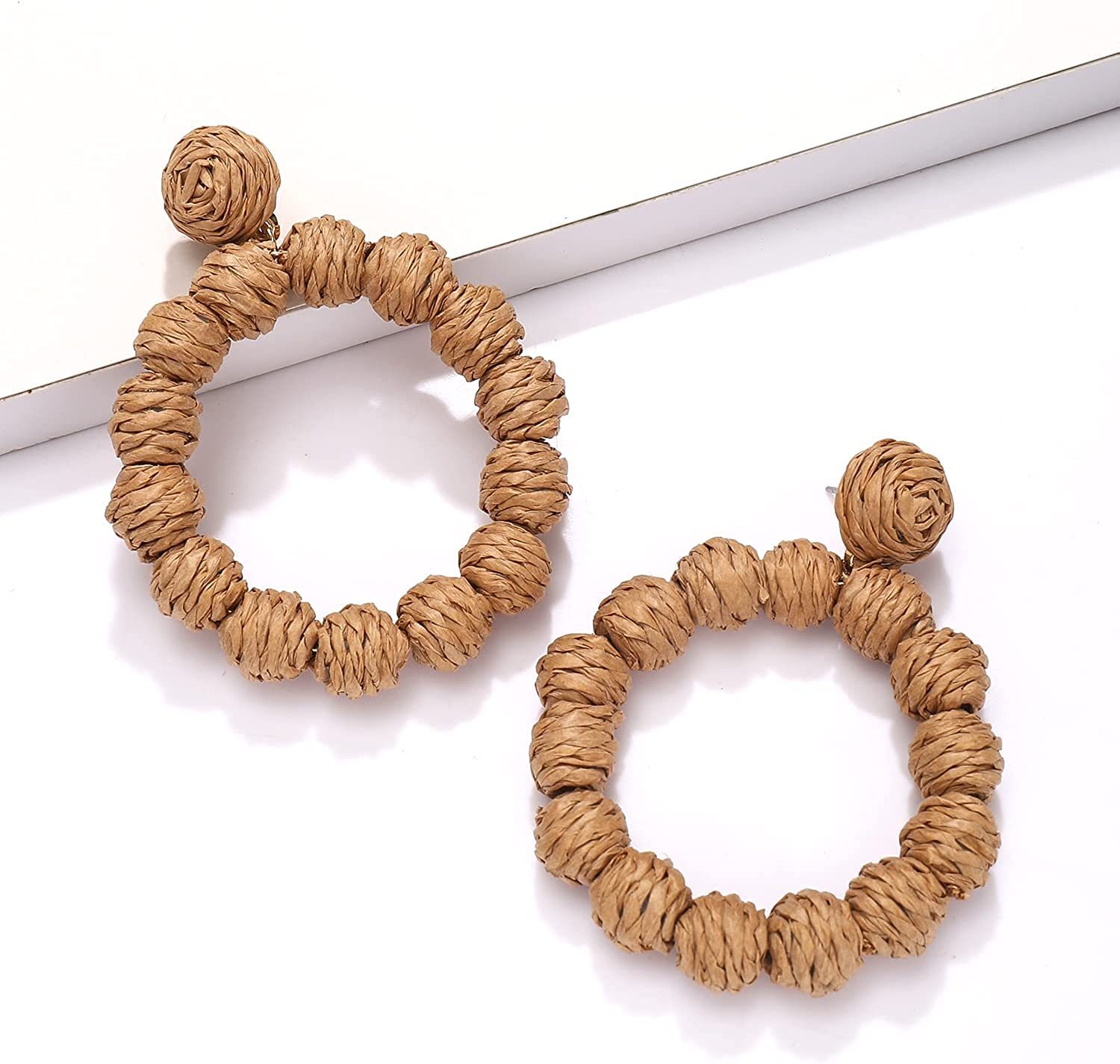 Rattan Earrings Rattan Ball Hoop Dangle Earrings for Women Handmade Bohemia Earrings Braid Straw Wicker Raffia Earrings Summer Beach Accessory Gifts