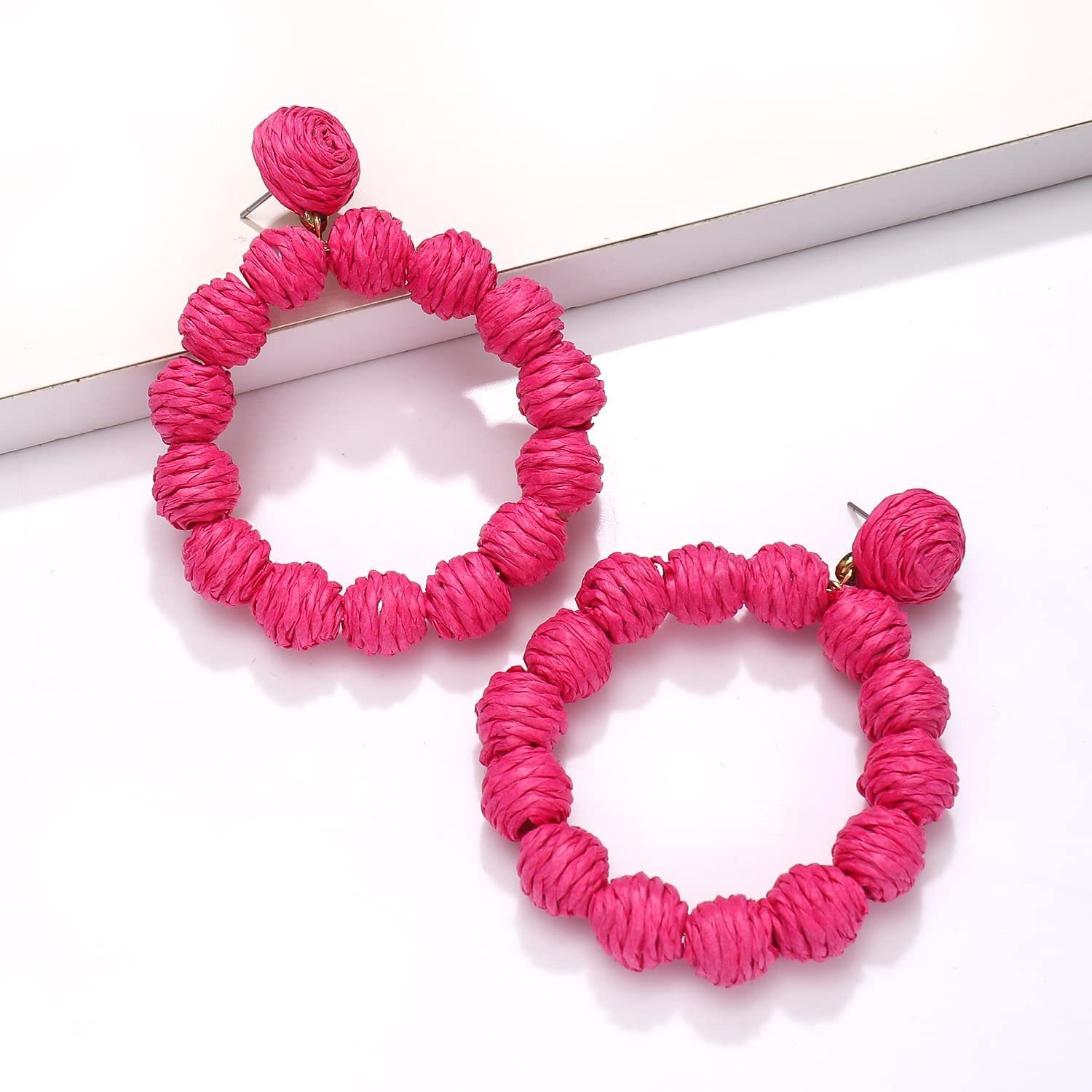 Rattan Earrings Rattan Ball Hoop Dangle Earrings for Women Handmade Bohemia Earrings Braid Straw Wicker Raffia Earrings Summer Beach Accessory Gifts