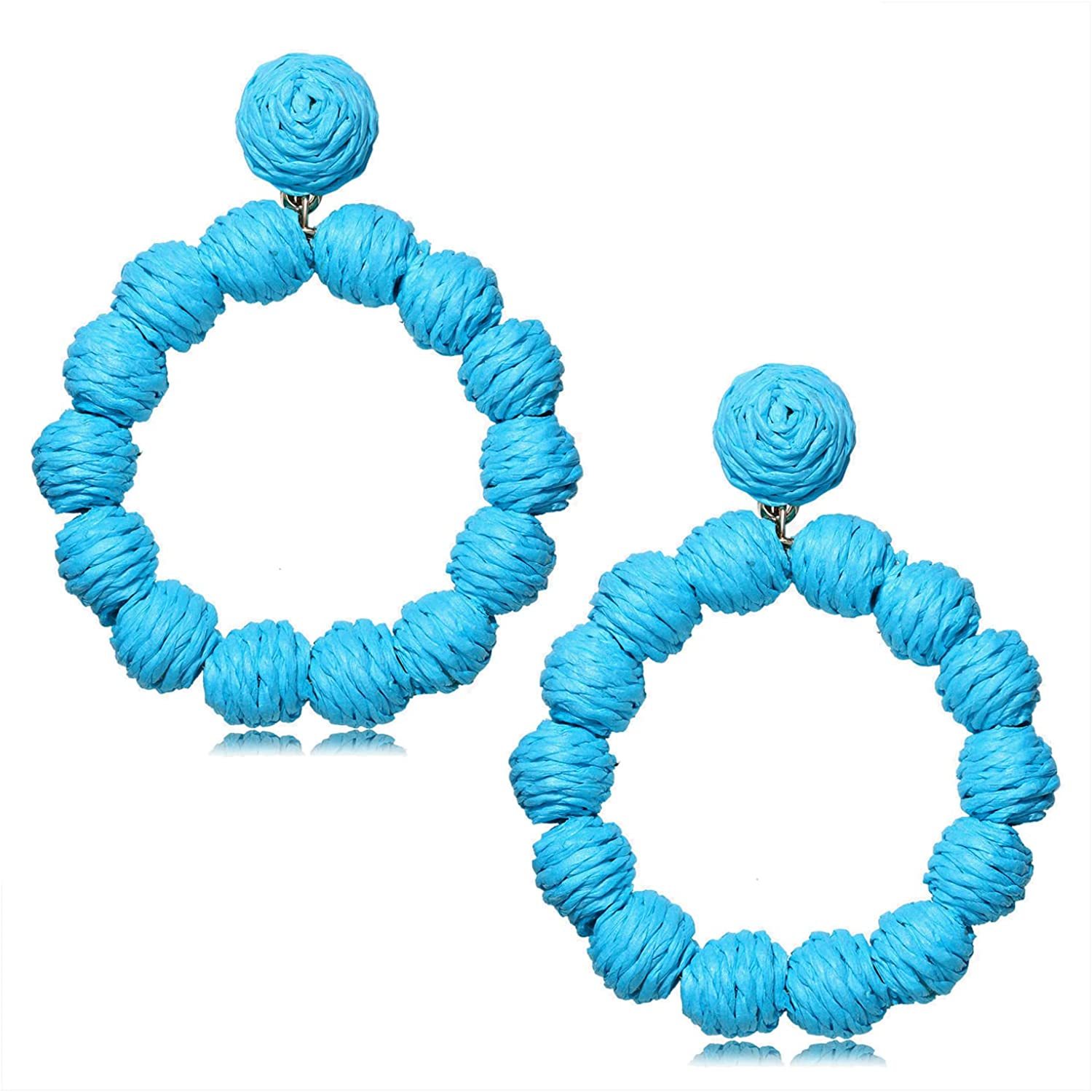 Rattan Earrings Rattan Ball Hoop Dangle Earrings for Women Handmade Bohemia Earrings Braid Straw Wicker Raffia Earrings Summer Beach Accessory Gifts