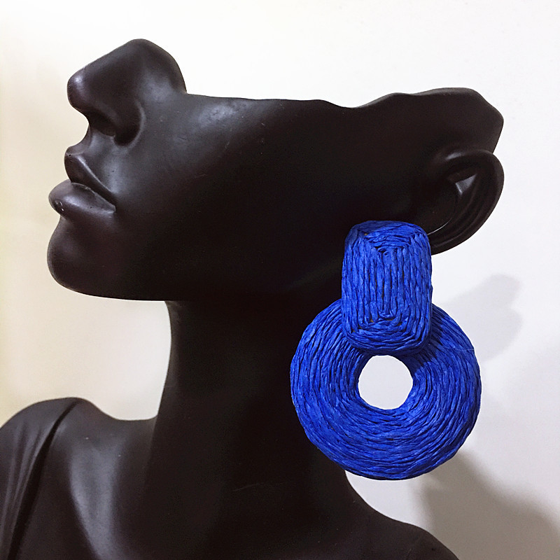 Tatement Raffia Round Earrings - Boho Drop Handmade Straw Earrings - Geometric Dangle Earrings for Women Girls