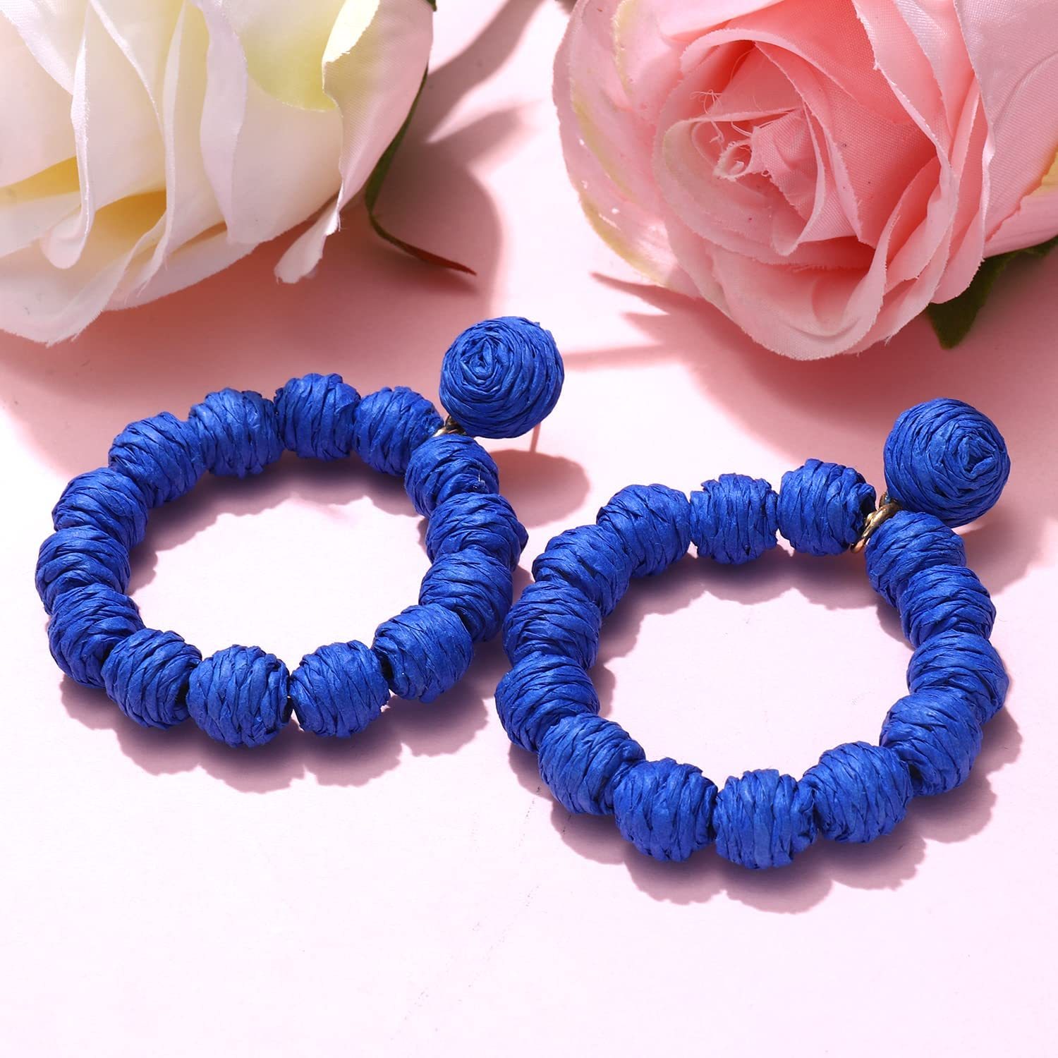 Rattan Earrings Rattan Ball Hoop Dangle Earrings for Women Handmade Bohemia Earrings Braid Straw Wicker Raffia Earrings Summer Beach Accessory Gifts