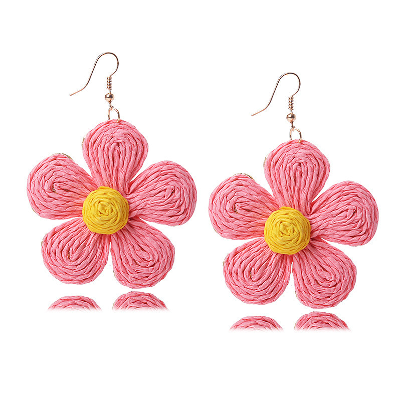 Rattan Earrings for Women Statement Boho Raffia Straw Wrapped Flower Drop Dangle Earrings Summer Tropical Beach Jewelry