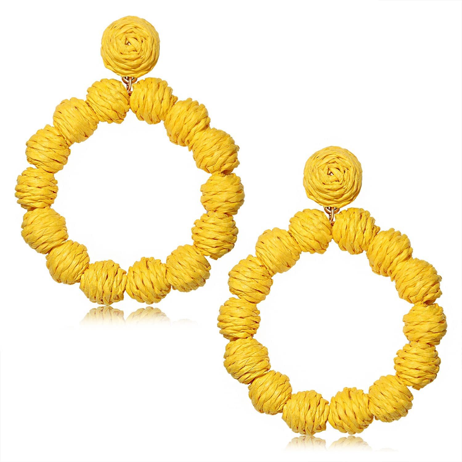 Rattan Earrings Rattan Ball Hoop Dangle Earrings for Women Handmade Bohemia Earrings Braid Straw Wicker Raffia Earrings Summer Beach Accessory Gifts