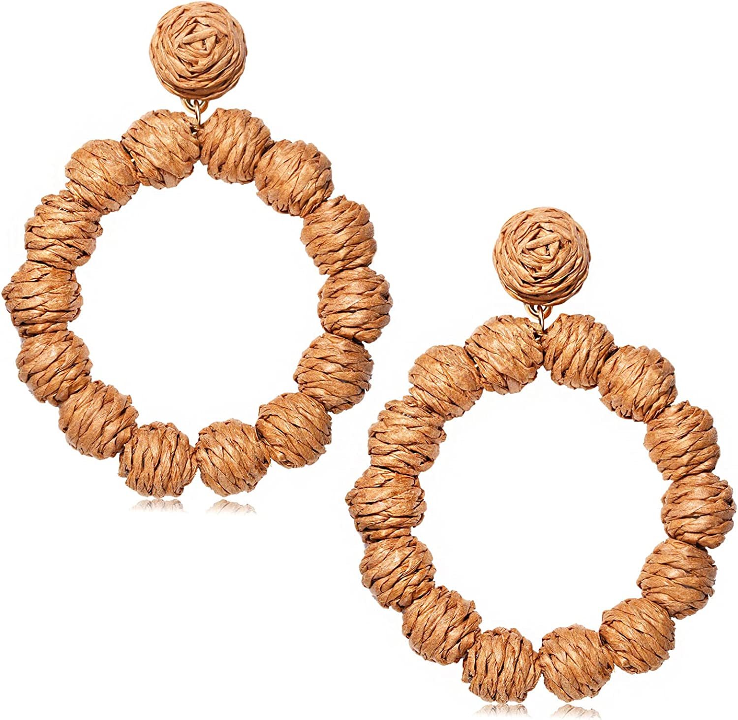Rattan Earrings Rattan Ball Hoop Dangle Earrings for Women Handmade Bohemia Earrings Braid Straw Wicker Raffia Earrings Summer Beach Accessory Gifts