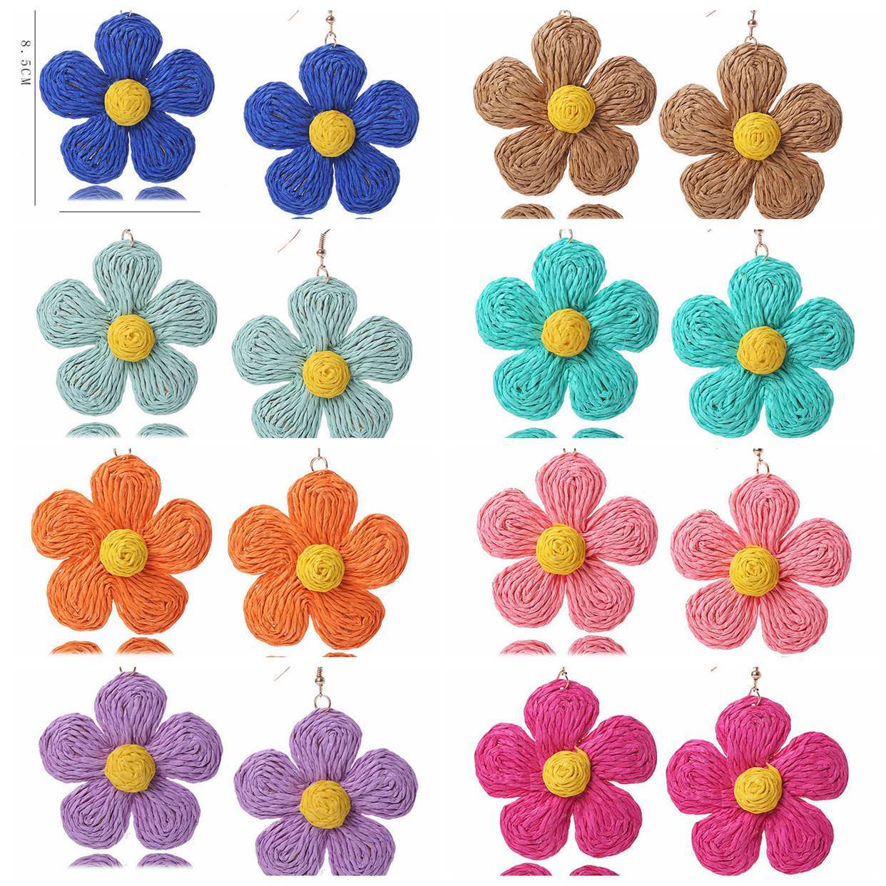 Rattan Earrings for Women Statement Boho Raffia Straw Wrapped Flower Drop Dangle Earrings Summer Tropical Beach Jewelry
