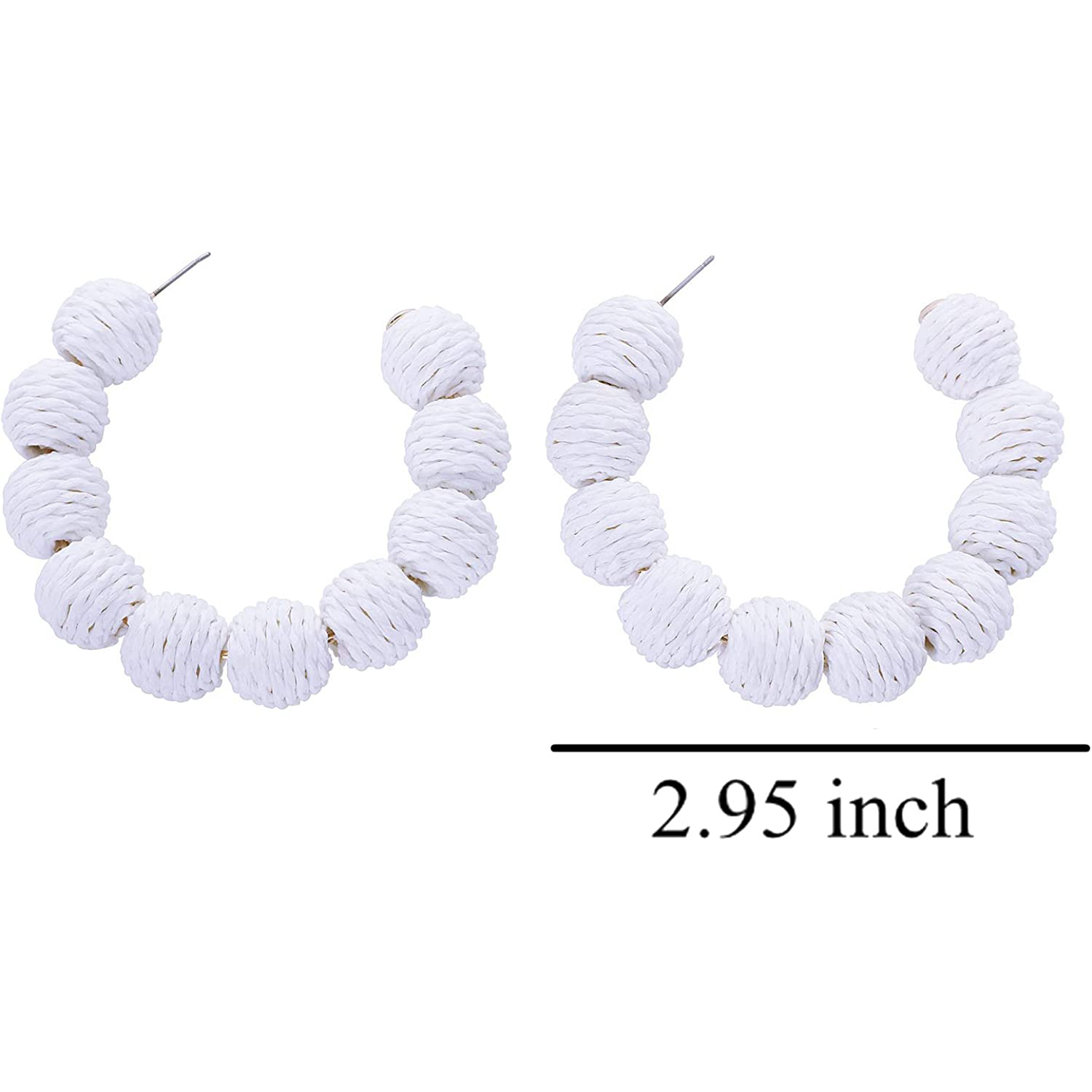 Rattan Earrings Summer Boho Raffia Ball Hoop Dangle Earring for Women Girls Lightweight Straw Wicker Statement Bohemian Beach Ear Jewelry Gifts
