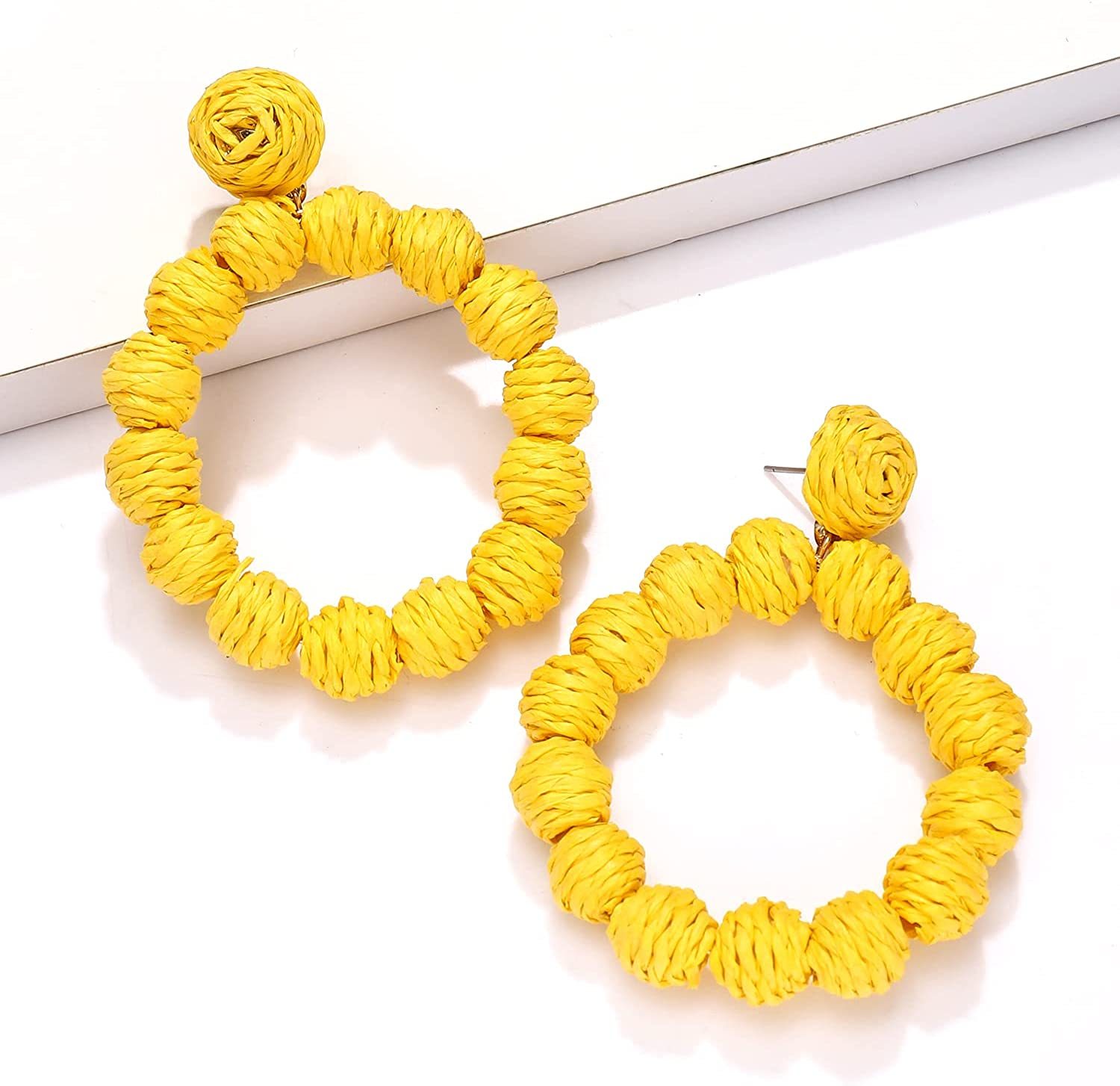 Rattan Earrings Rattan Ball Hoop Dangle Earrings for Women Handmade Bohemia Earrings Braid Straw Wicker Raffia Earrings Summer Beach Accessory Gifts