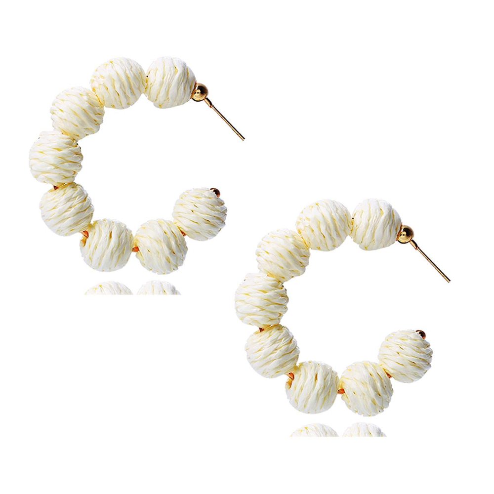 Rattan Earrings Summer Boho Raffia Ball Hoop Dangle Earring for Women Girls Lightweight Straw Wicker Statement Bohemian Beach Ear Jewelry Gifts