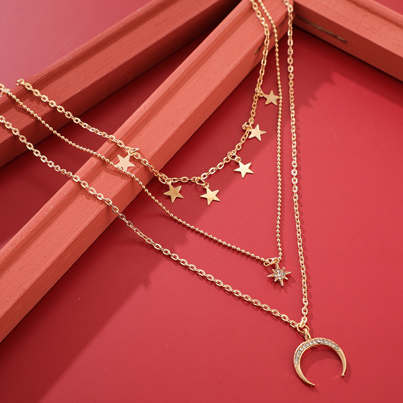 New Arrival Retro Layered Gold And Silver Necklace Personalized Chain Moon Map Pendant Choker Necklaces For Women
