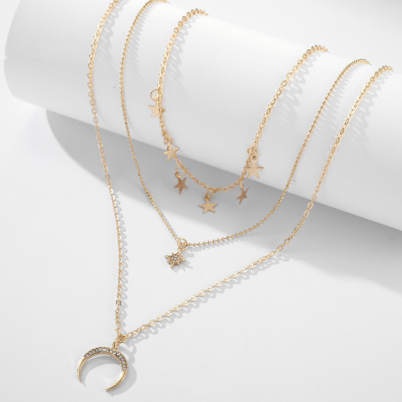 New Arrival Retro Layered Gold And Silver Necklace Personalized Chain Moon Map Pendant Choker Necklaces For Women