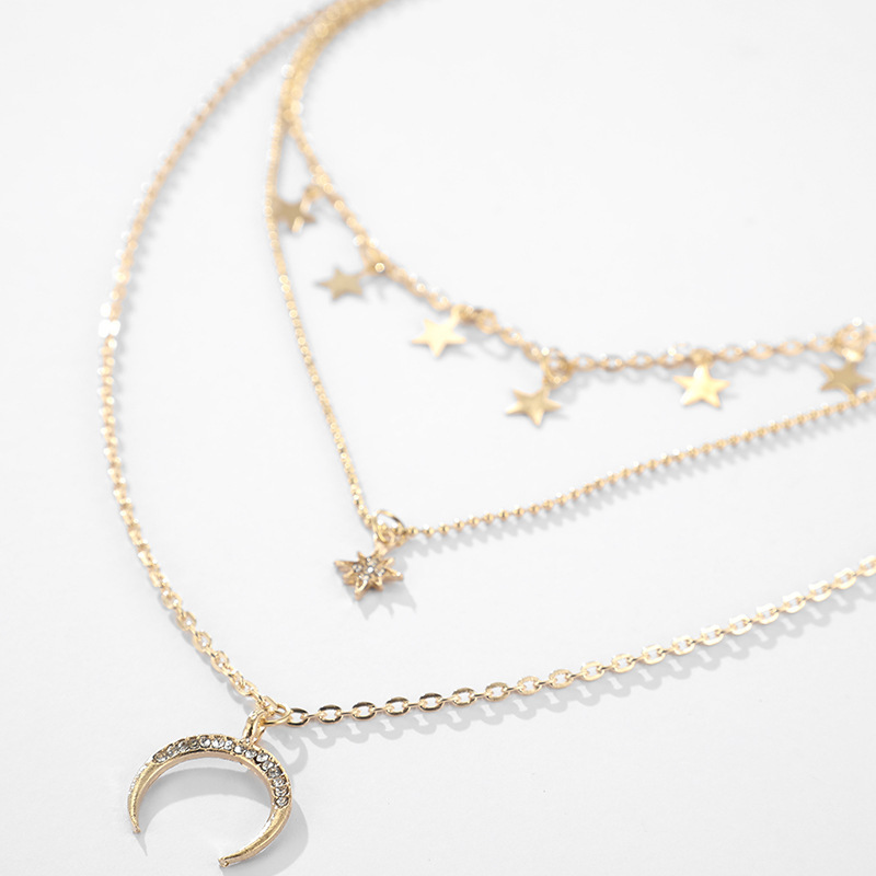 New Arrival Retro Layered Gold And Silver Necklace Personalized Chain Moon Map Pendant Choker Necklaces For Women