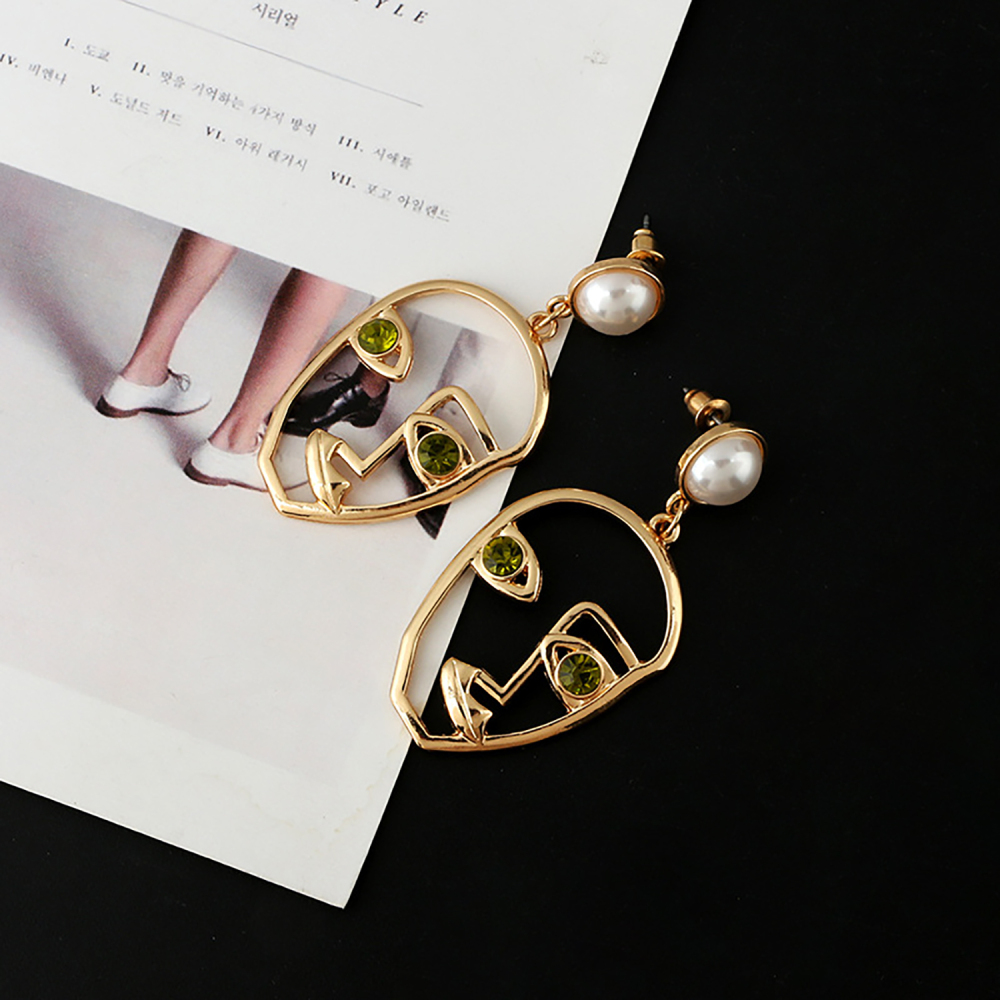 Face Earrings for Women Geometric Abstract Art Face Earrings Dangle Weird Lesbian Aesthetic Hollow Statement Earrings
