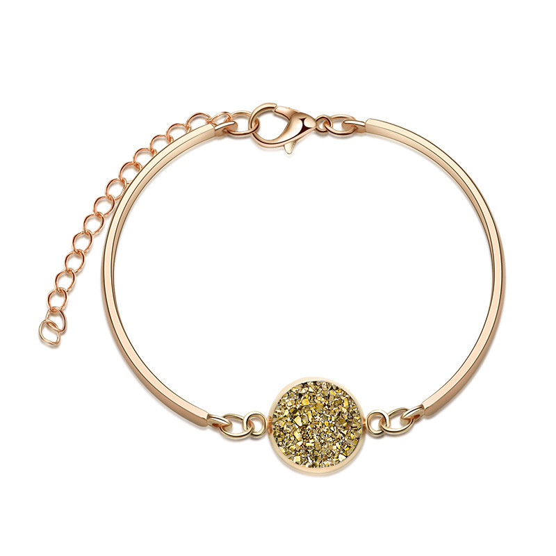 Trendy Raw Stone Round Bangle Stainless Steel Chain Personalized Charm Adjustable Women Bracelet
