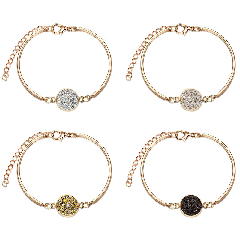 Trendy Raw Stone Round Bangle Stainless Steel Chain Personalized Charm Adjustable Women Bracelet