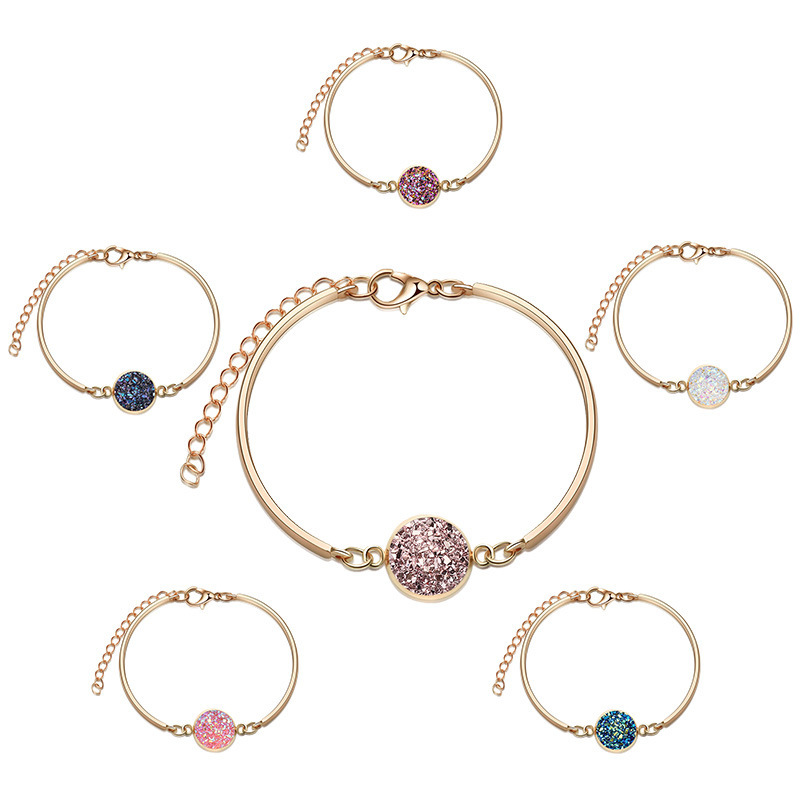 Trendy Raw Stone Round Bangle Stainless Steel Chain Personalized Charm Adjustable Women Bracelet