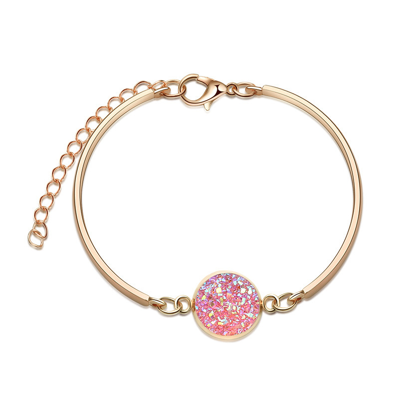 Trendy Raw Stone Round Bangle Stainless Steel Chain Personalized Charm Adjustable Women Bracelet