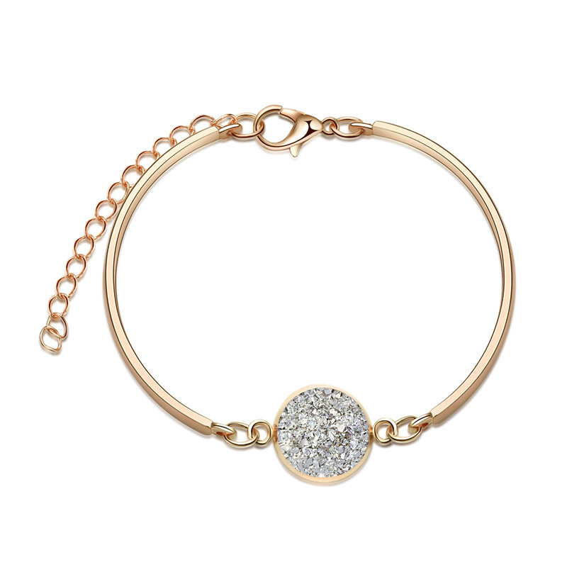 Trendy Raw Stone Round Bangle Stainless Steel Chain Personalized Charm Adjustable Women Bracelet