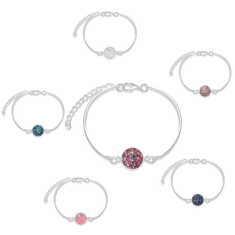 Trendy Raw Stone Round Bangle Stainless Steel Chain Personalized Charm Adjustable Women Bracelet