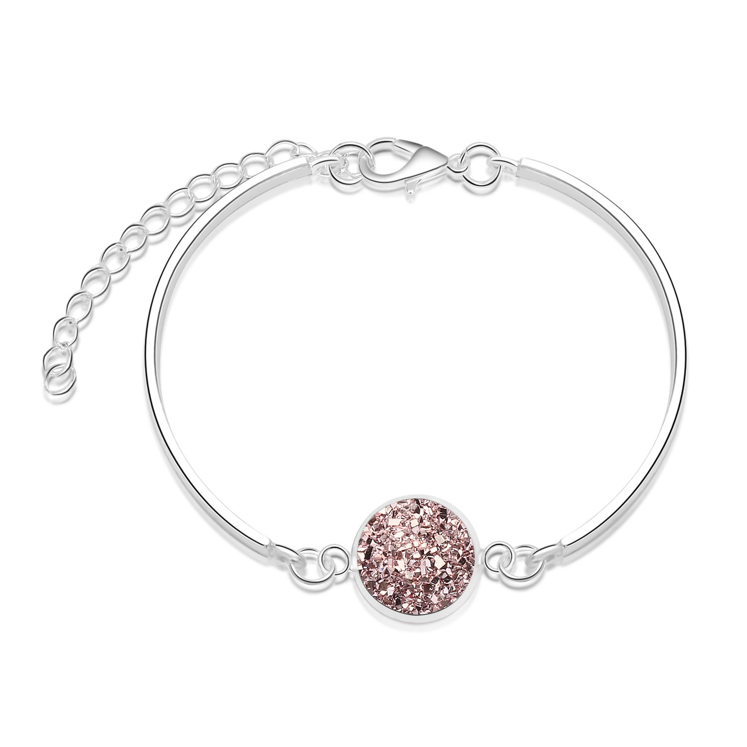 Trendy Raw Stone Round Bangle Stainless Steel Chain Personalized Charm Adjustable Women Bracelet
