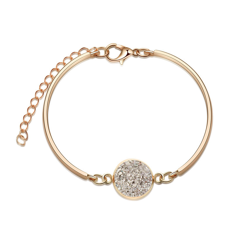 Trendy Raw Stone Round Bangle Stainless Steel Chain Personalized Charm Adjustable Women Bracelet