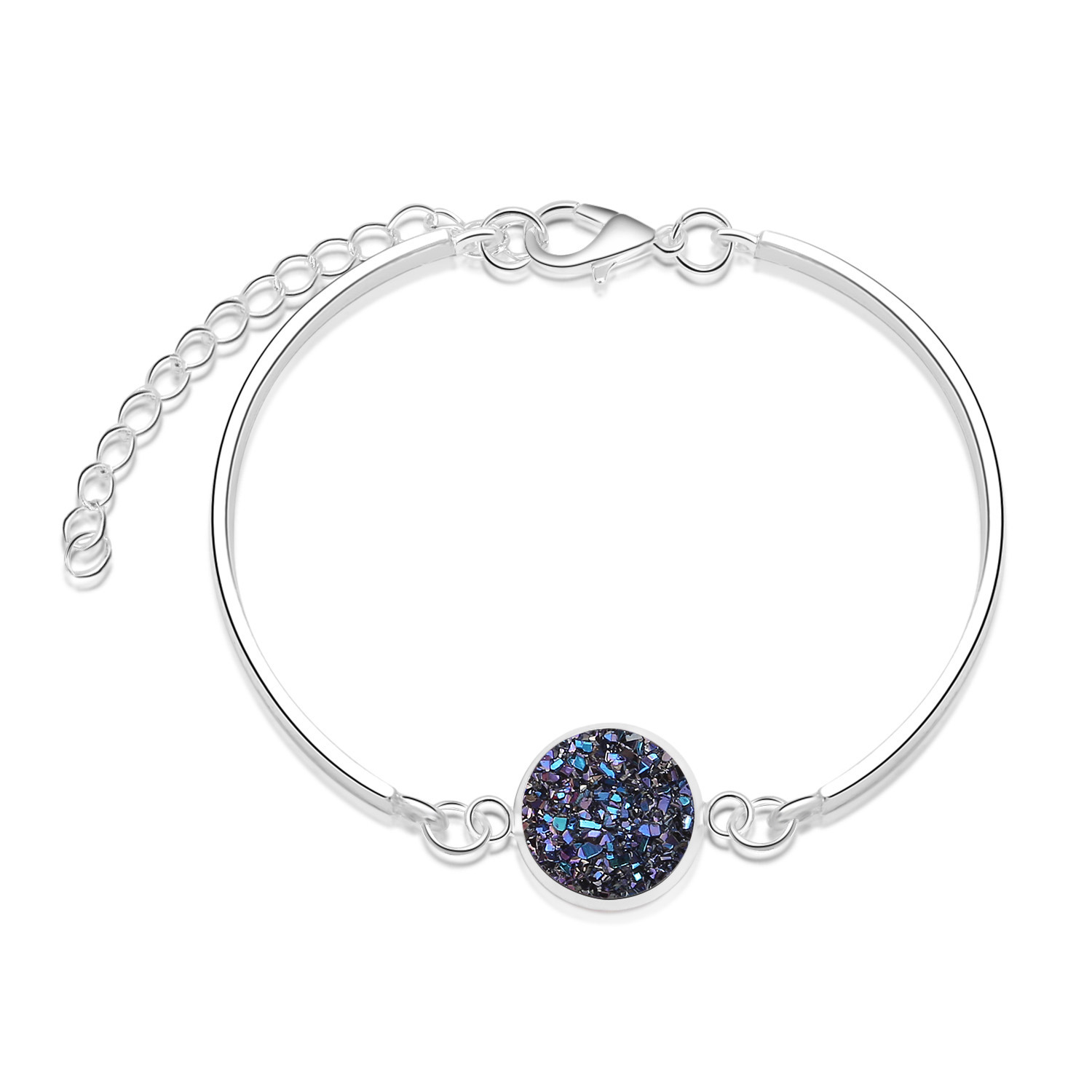 Trendy Raw Stone Round Bangle Stainless Steel Chain Personalized Charm Adjustable Women Bracelet