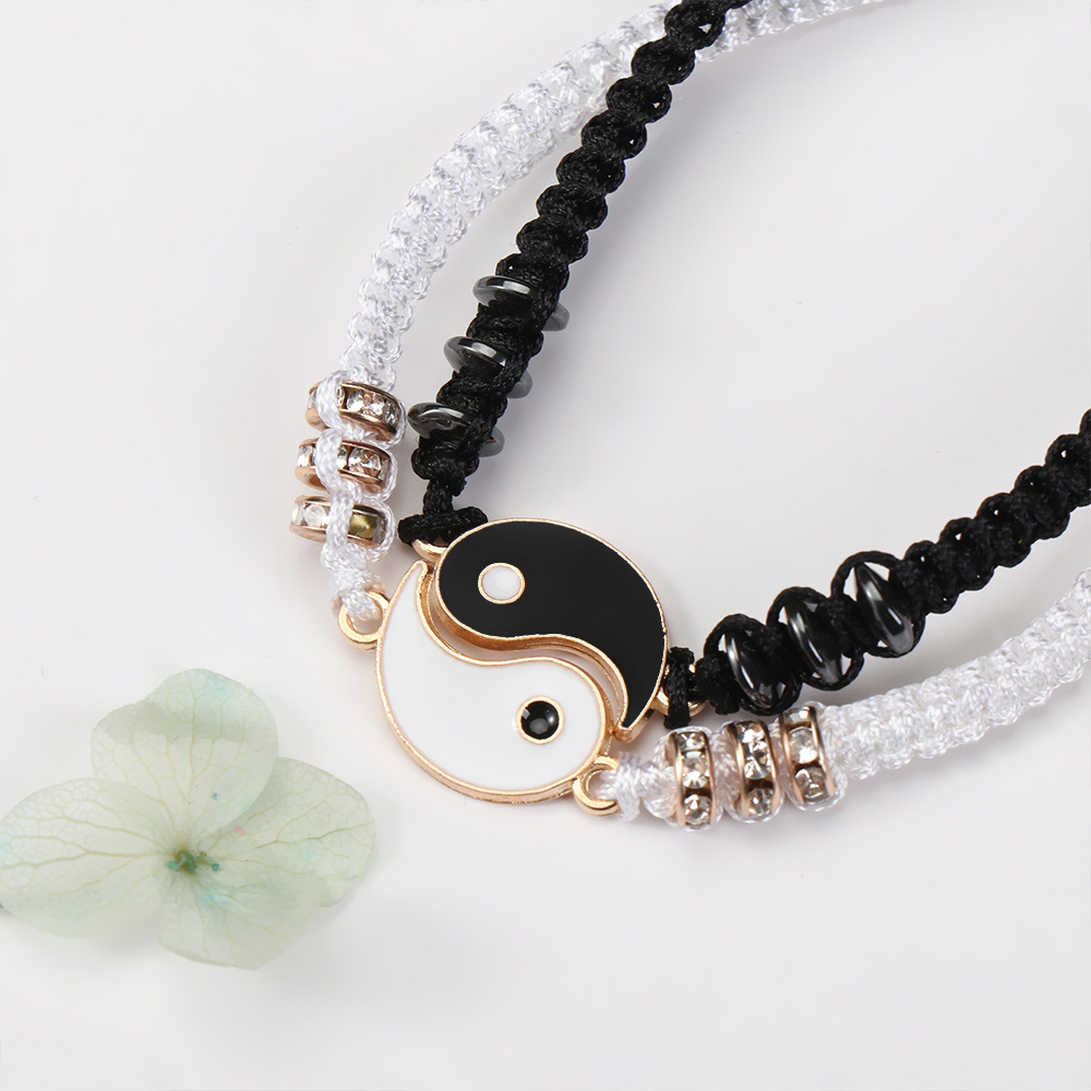 Adjustable Handmade Black And White Braided Rope Tai Chi Eight Diagrams Shape Bracelets Distance Couples Relationship Bracelet